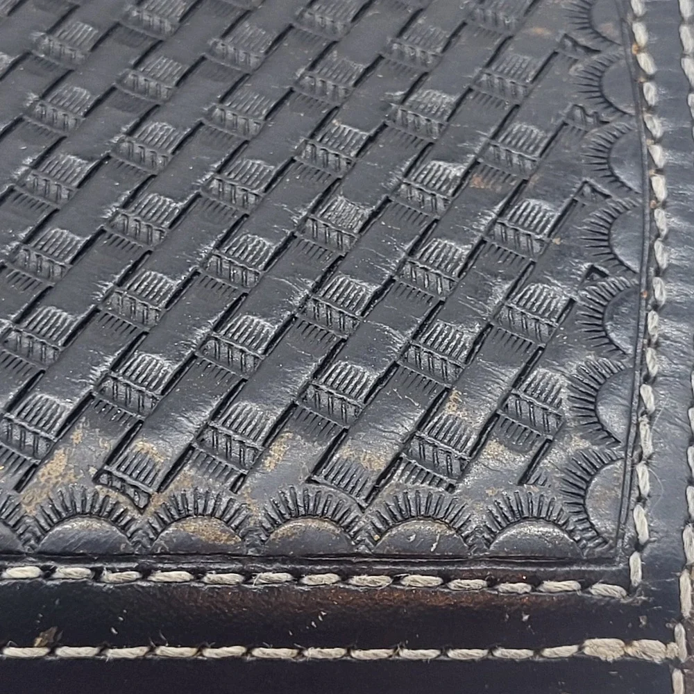 Western Black Leather Phone Holster With Basketweave Pattern And Swivel Clip - Picture 11 of 14